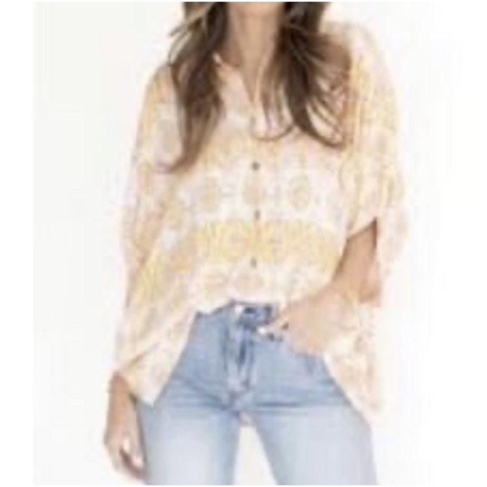TALULAH Oversized Top Womens S Lagenlook Shirt Boxy Boho Beachy Button Up